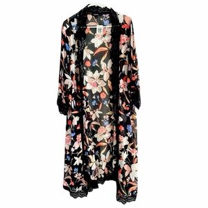 Torrid Black and Pink Floral Crochet Chiffon Kimono - Size 1/2 - New With Tags